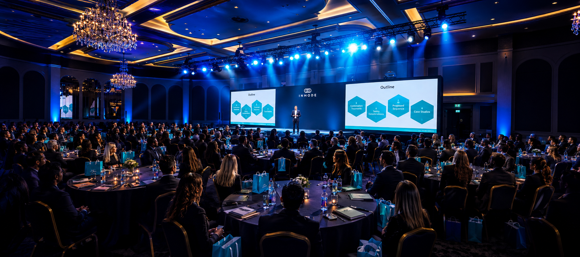 InMode summit stage with speaker and audience